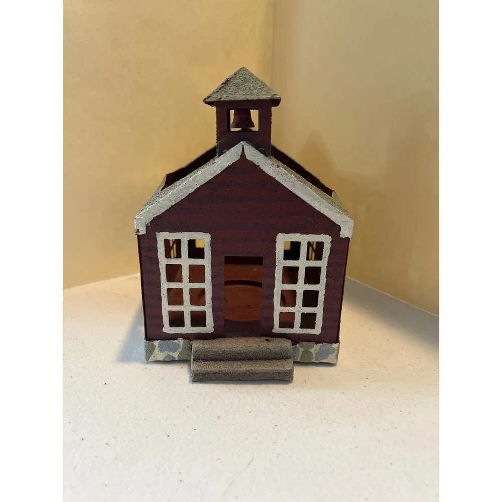 Rustic Red Metal Schoolhouse Church Candle Holder Primitive Farmhouse Decor